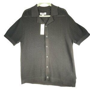 DKNY Mens  Size M Black Short-Sleeve Open-Knit Button-Up Shirt